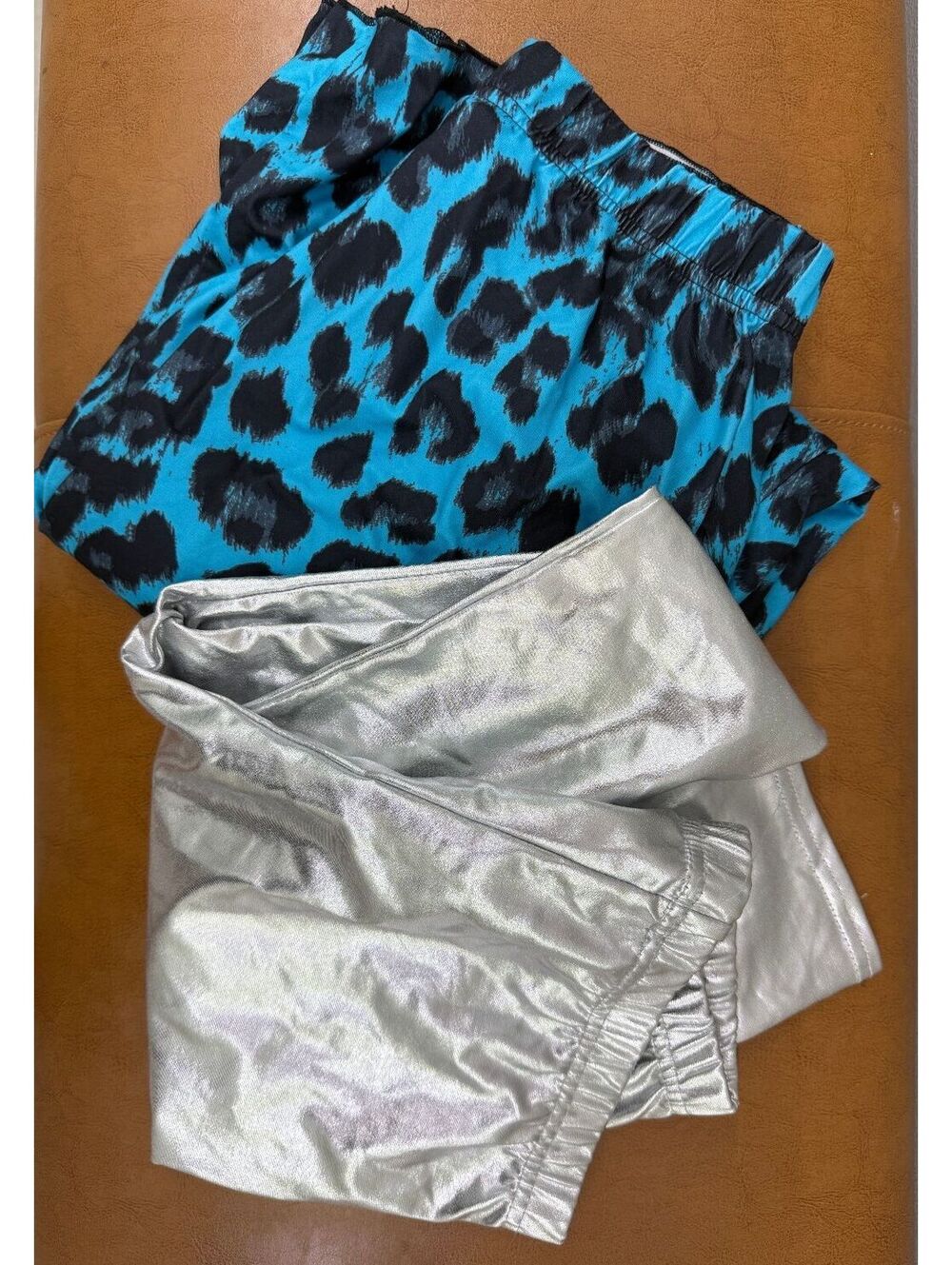 NWT 2-pack SHEIN Stretchy Flared Pants Blue Leopard & Silver metallic costume